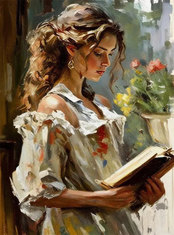 Woman Reading Retro Canvas Print – Lady Portrait Wall Art Décor Canvas Wall Art Qst 6 40x60cm Unframed