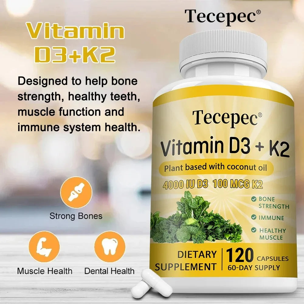 Vitamin D3 + K2 Supplement, Non-GMO – 120 Capsules Vitamin Supplement Qst