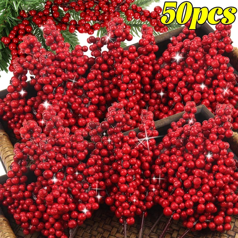 Artificial Red Holly Berry Stems | Christmas DIY Décor Branches Artificial Berry Stems Qme