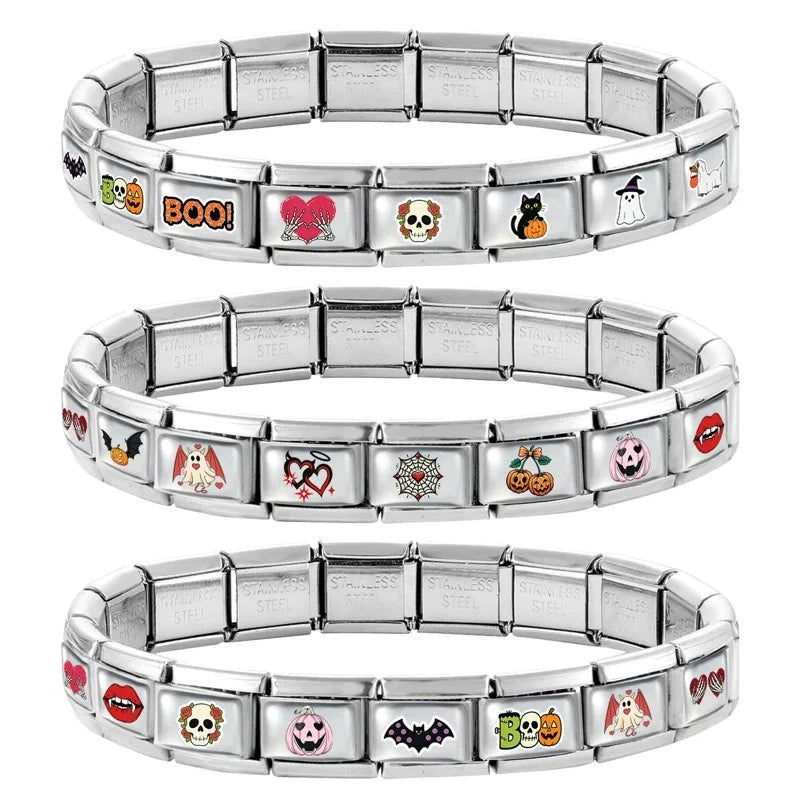 Halloween Italian Charm Links – Pumpkin Ghost Bow, 32 Colors Italian Charm Links Qme