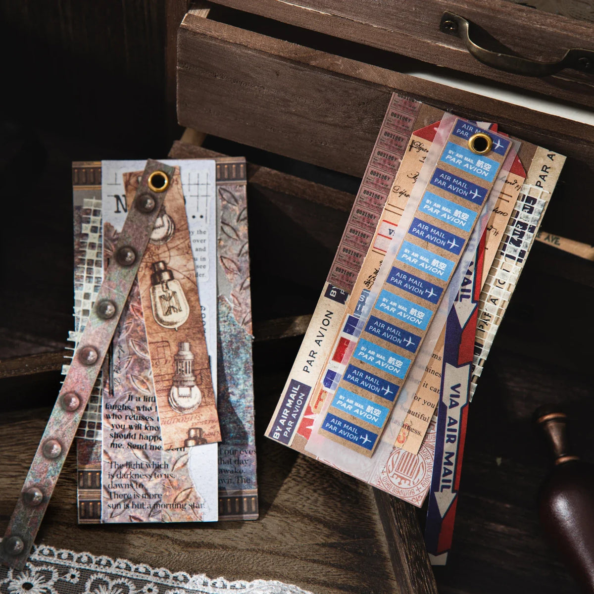 25 Sheets Vintage Long Journal Stickers for DIY Scrapbook Decorative Stickers Qme