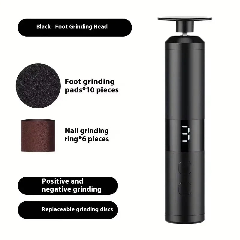 Electric 2-in-1 Foot & Nail Grinder | USB Rechargeable Electric Foot Nail Grinder Qme black