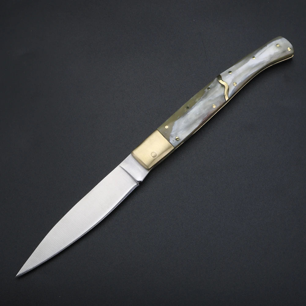 Yak Horn Folding Knife Damascus Steel – Italian Style EDC Folding Pocket Knife Qst