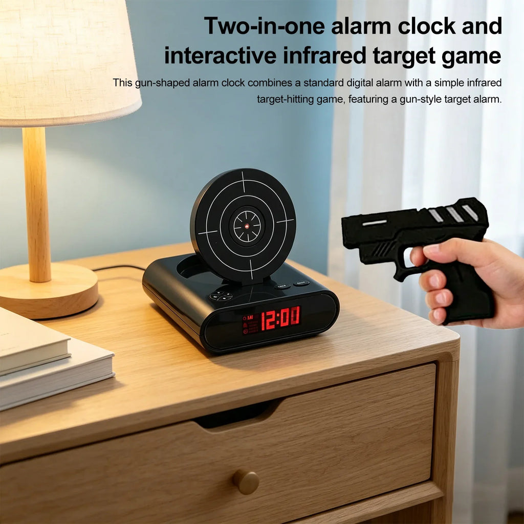 Target Alarm Clock Gun LED Display Personalized Ringtones Novelty Alarm Clock Qme