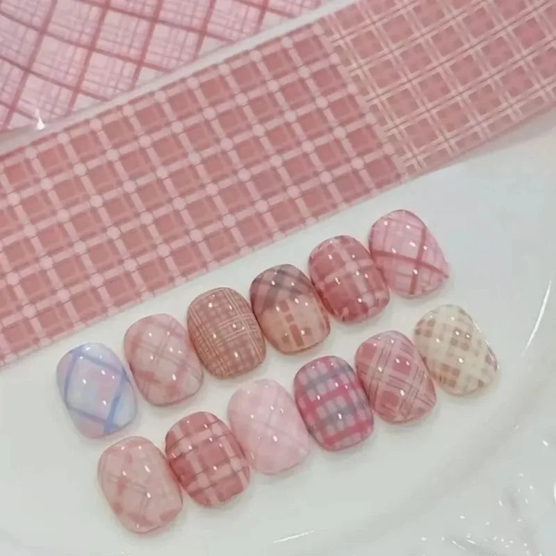 Nail Art Foil Transfer Paper Pink Grid Stamping Stickers Nail Art Stickers Qme