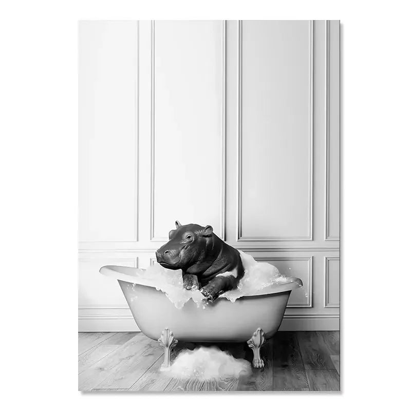 Nordic Animal Canvas Wall Art – Black & White Bathroom Poster Canvas Wall Art Qst