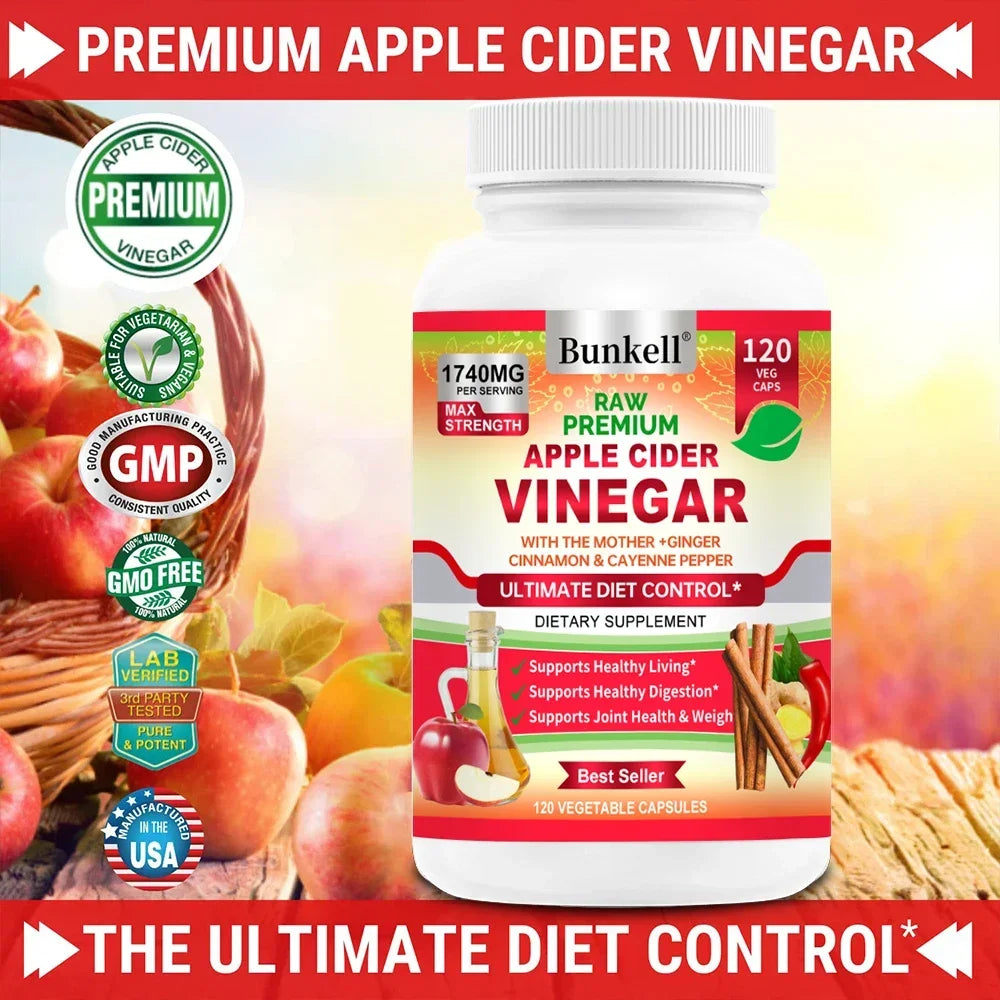 Apple Cider Vinegar Capsules 1740mg | Cinnamon Ginger Cayenne Dietary Supplement Qst