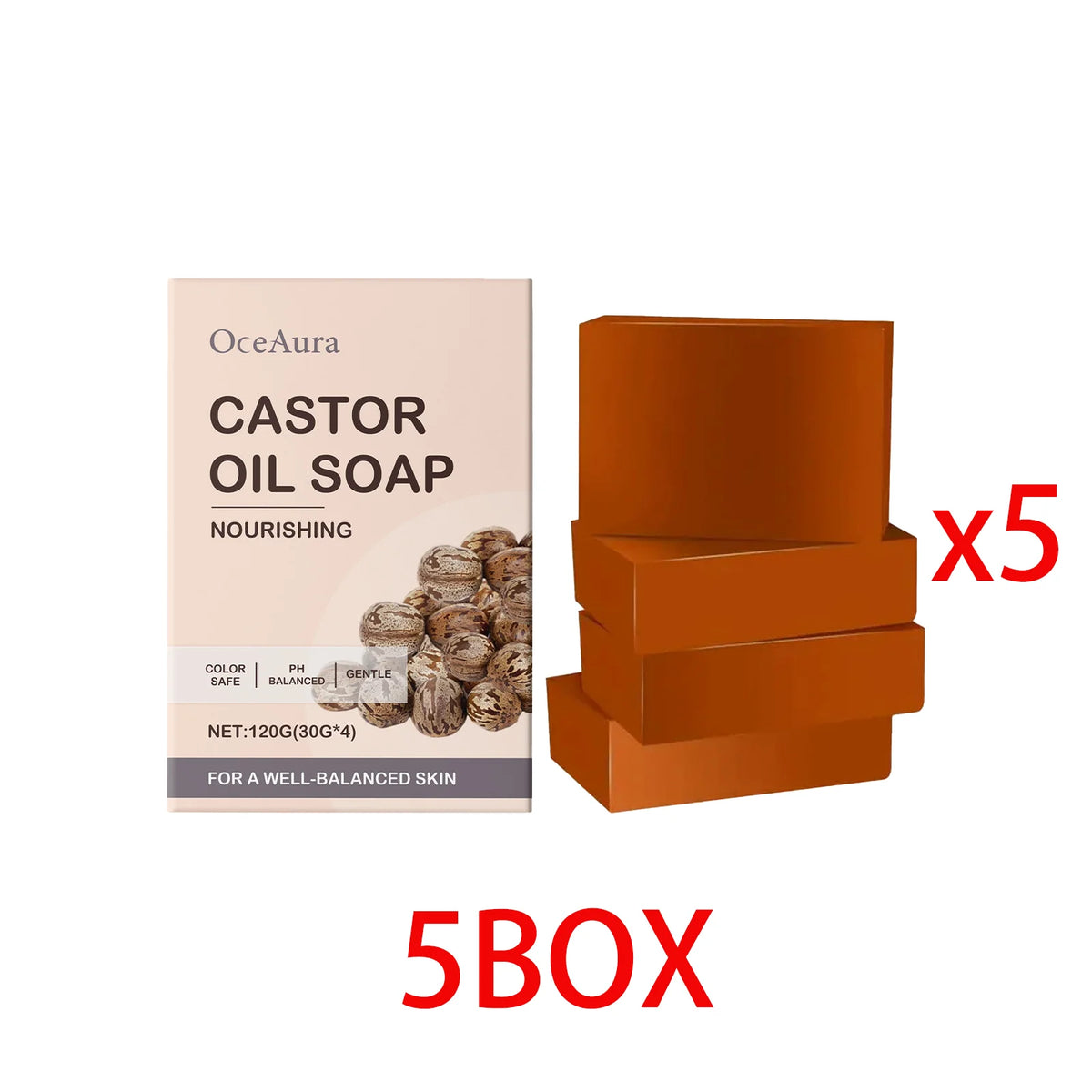 OceAura Castor Oil Shampoo Bar – 3-in-1 Natural Soap 120g Solid Shampoo Bar Qst 5 BOX