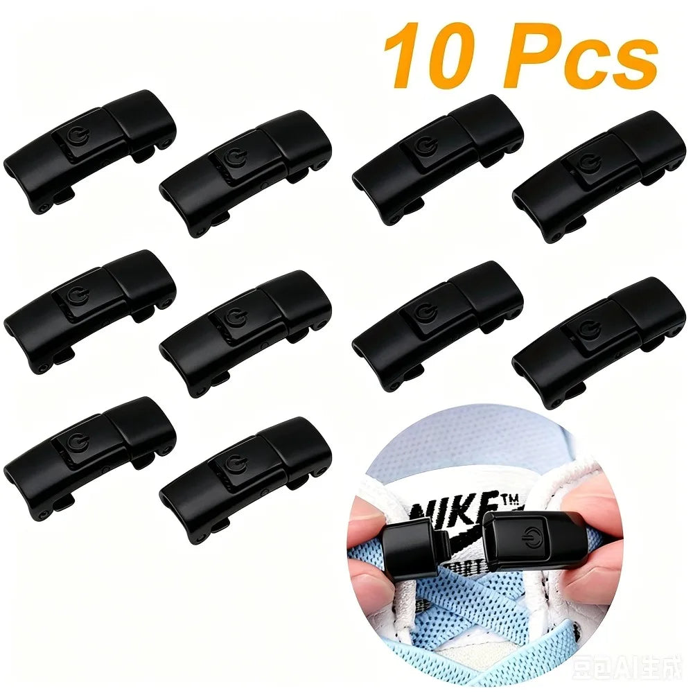 Metal Quick-Release Shoelace Buckle Lock | No-Tie Shoe Clip Shoelace Buckle Lock Qme Black 10pcs 5pairs