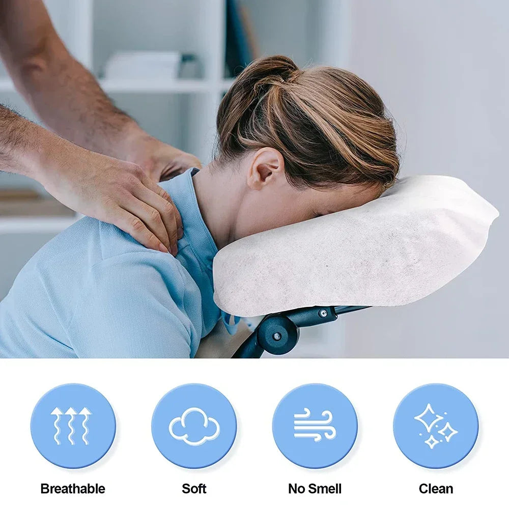 100Pcs Disposable Face Cradle Covers – Non-Woven Headrest Pads Massage Table Covers Qst