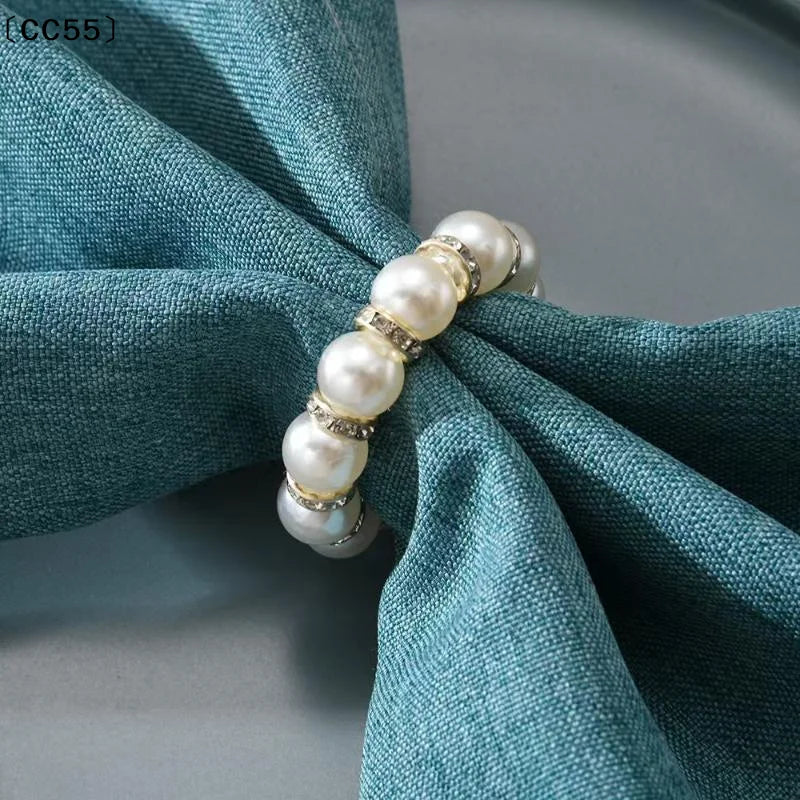 Beaded Pearl Napkin Ring Gold Holder – Elegant Table Décor Napkin Ring Qst