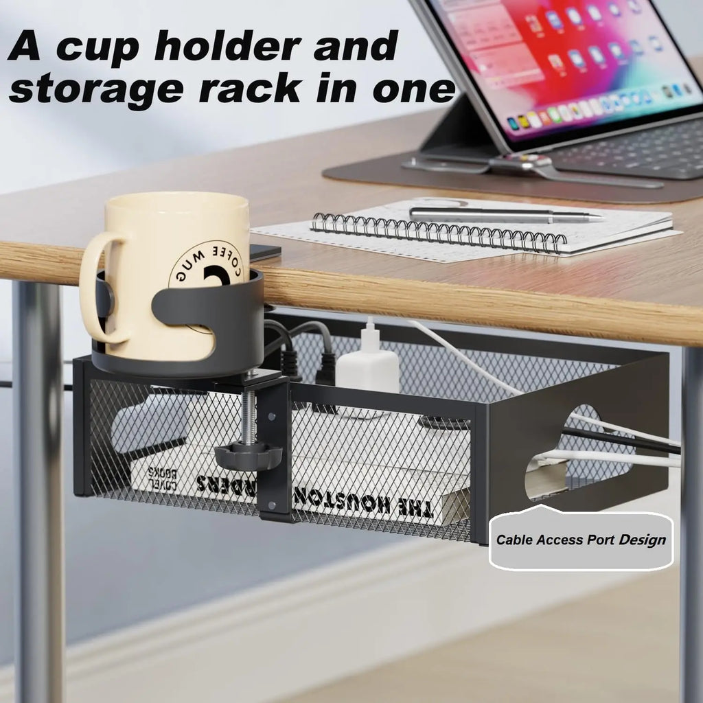360° Rotary Under-Desk Cup Holder & Anti-Spill Storage Rack Desk Organizer Rack Qme
