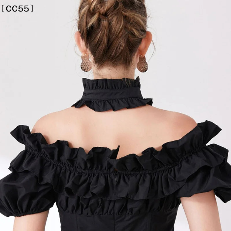 Women's Ruffle Detachable Collar & Fake Cuff Set – Button Stand Detachable Collar Set Qst