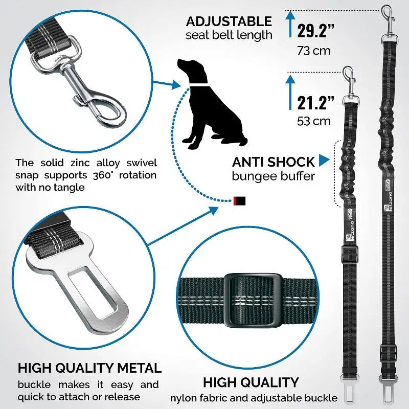 Reflective Bungee Dog Car Safety Belt – Adjustable Nylon Dog Car Safety Belt Qme