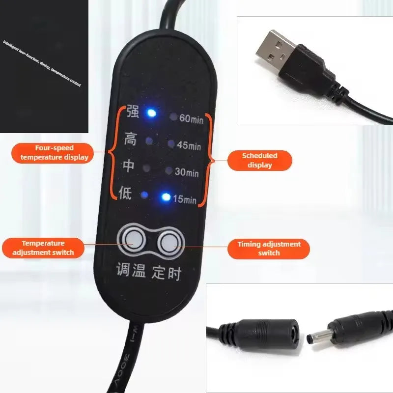 USB Temperature Timing Control Switch Cable for Heating Pads Heating Control Cable Qst