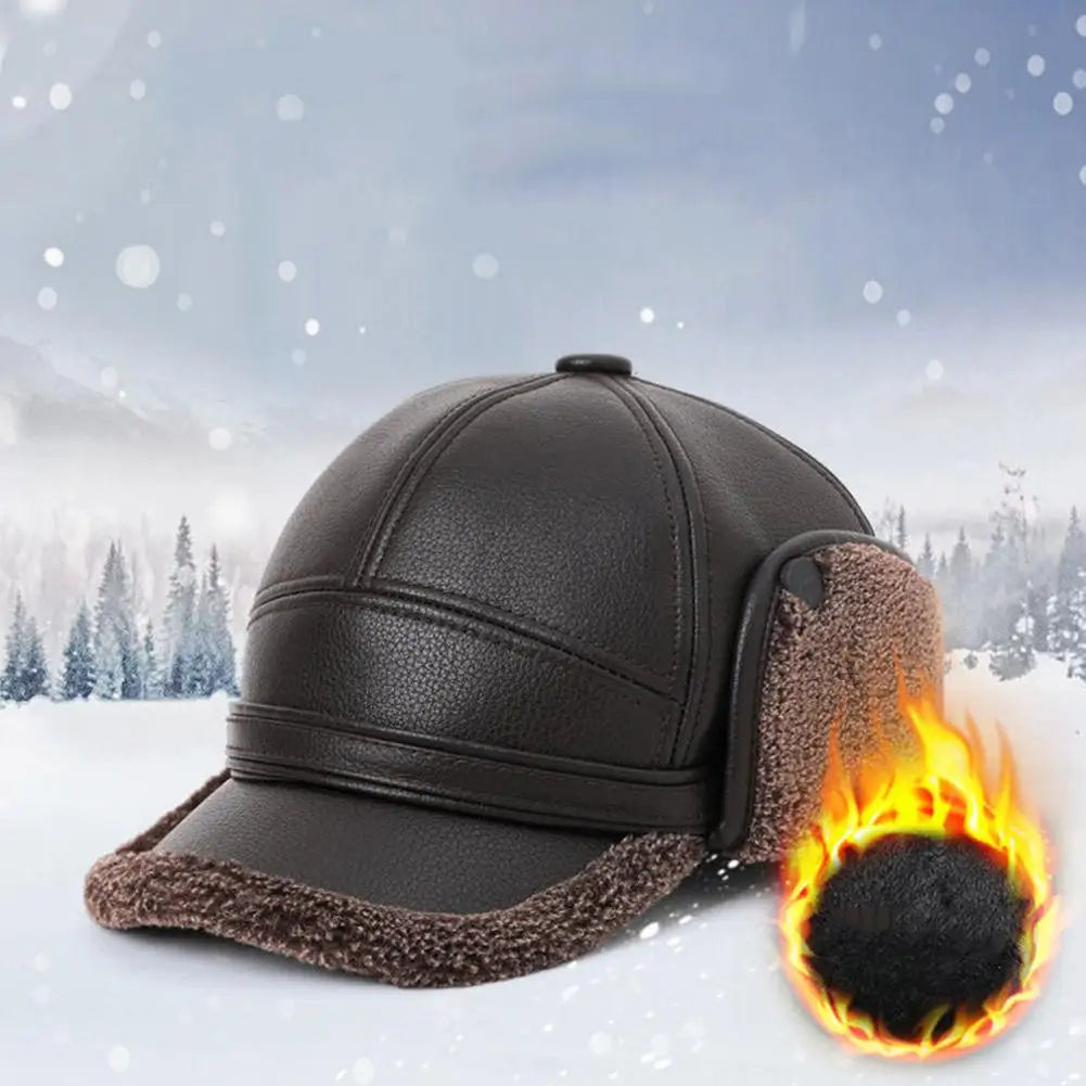 Men's PU Leather Baseball Cap – Winter Thermal Hat Winter Baseball Cap Qme