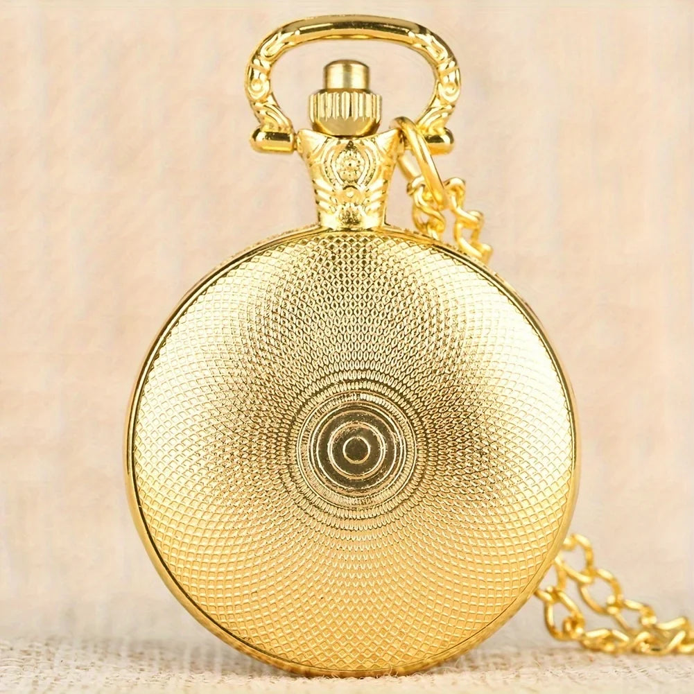 Retro Golden Coin Quartz Pocket Watch – Commemorative Collectible Quartz Pocket Watch Qme