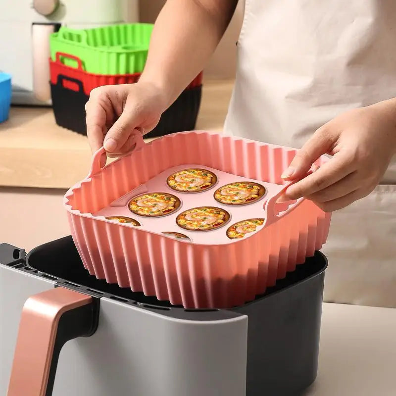 Square Silicone Air Fryer Liners & Cupcake Molds – 2-Pack Silicone Baking Molds Qme