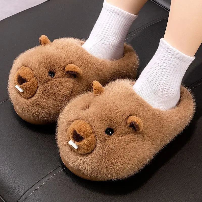 Women's Plush Cartoon Slippers – Warm Non-Slip Indoor Shoes Women's Indoor Slippers Qst Light coffee 38-39