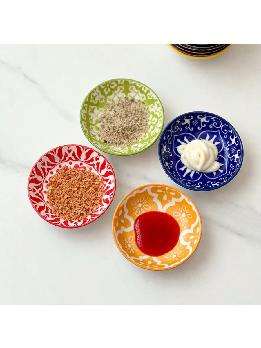 Bohemian Hand-Painted Ceramic Snack Bowl & Plate | 3 Colors Ceramic Snack Bowl Qme
