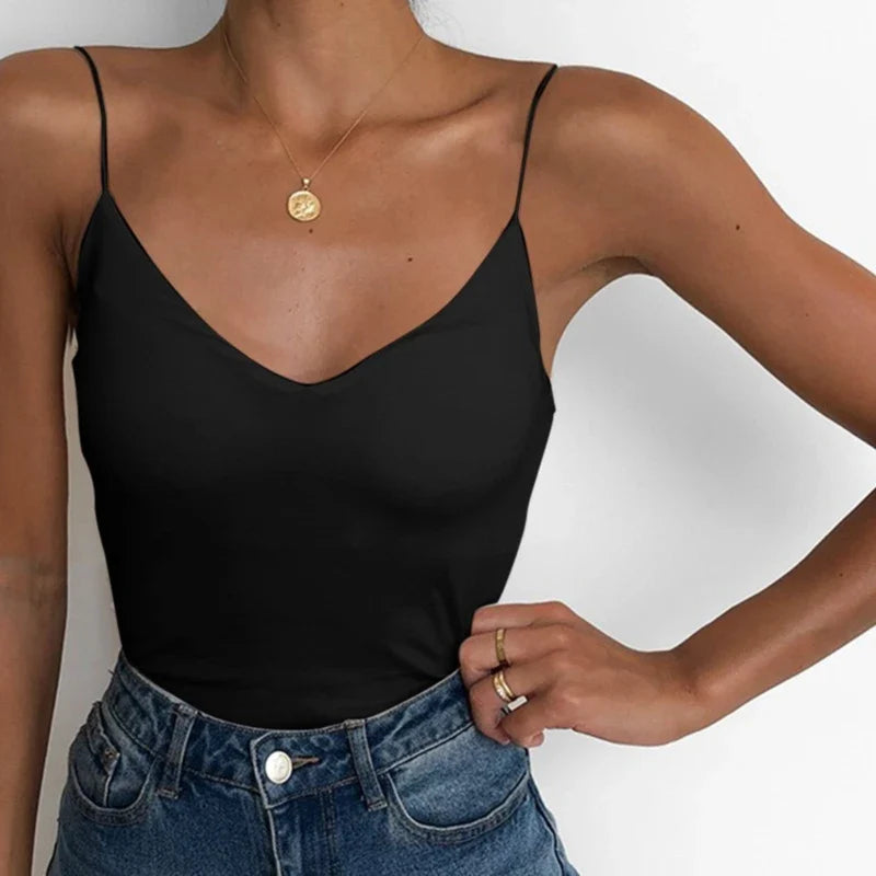 Women's Solid Cami Tank Top – Sleeveless V-Neck Camisole Women's Cami Tank Top Qme