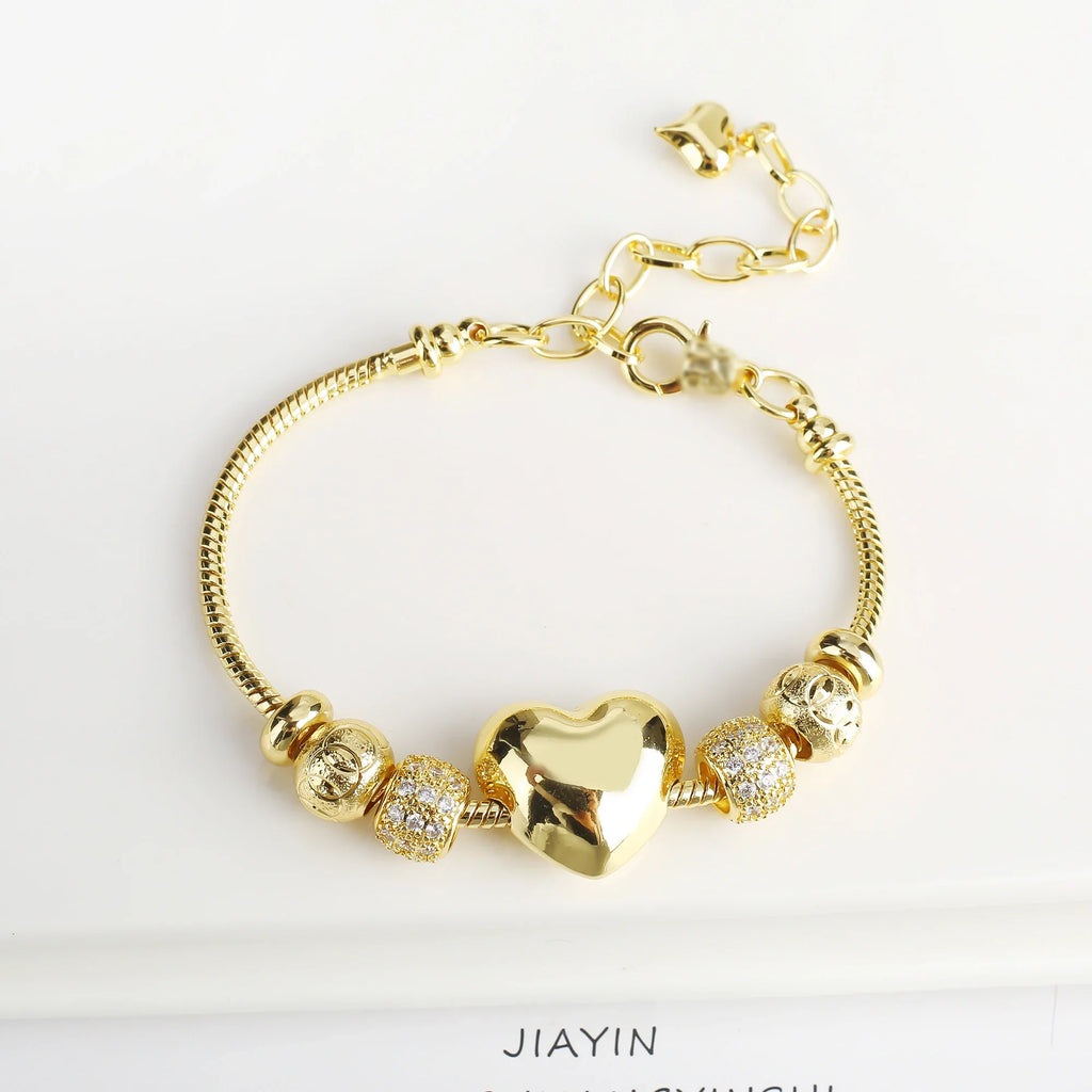 Glossy Heart Snake Chain Bracelet – Cubic Zirconia, 6 Colors Fashion Bracelet Qme 6