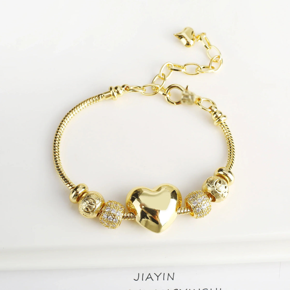 Glossy Heart Snake Chain Bracelet – Cubic Zirconia, 6 Colors Fashion Bracelet Qme 6