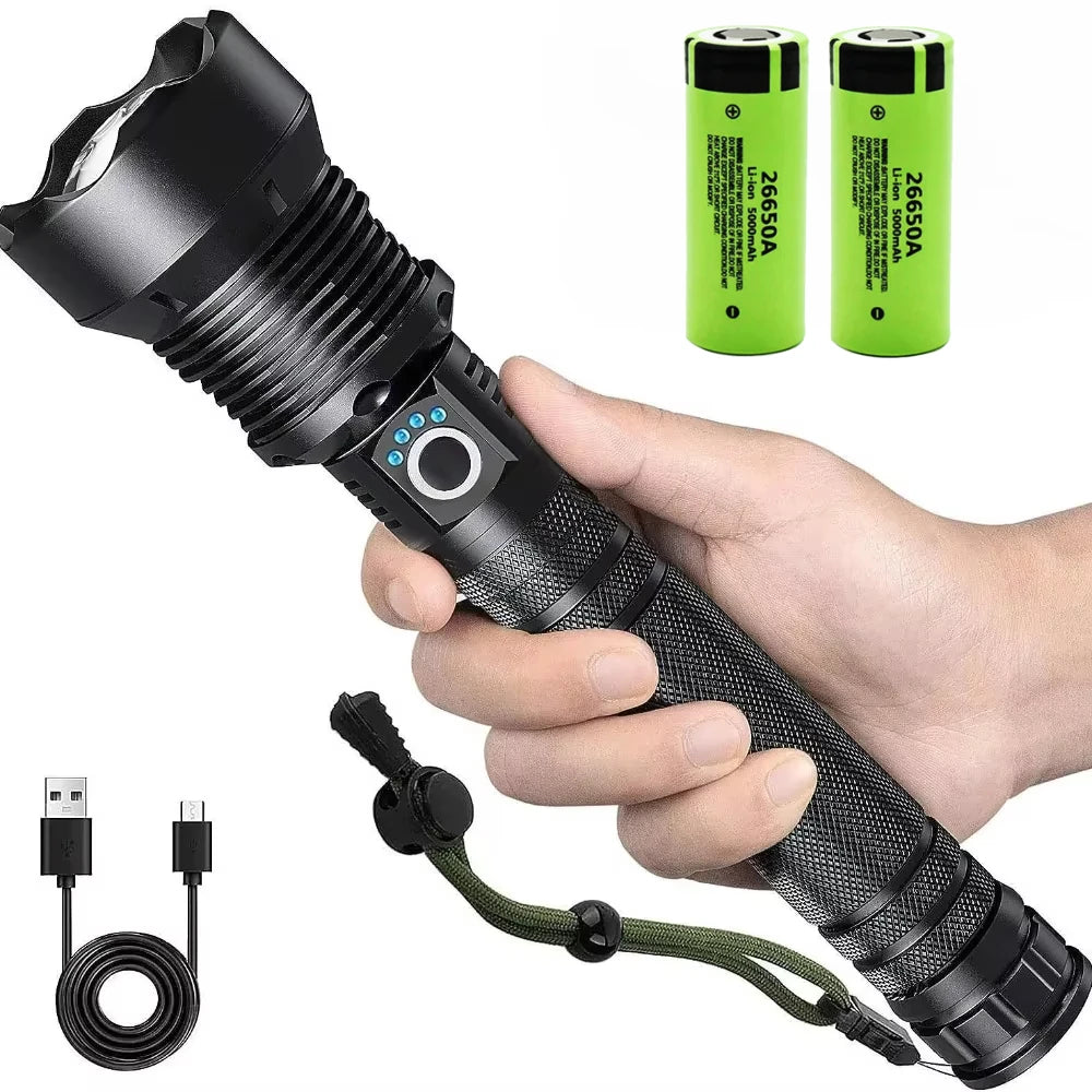 XHP70.2 LED Tactical Flashlight 1500 Lumen Rechargeable Zoom Torch LED Tactical Flashlight Qst 10000mah battery