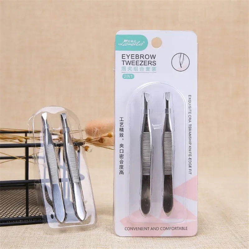 Professional Slanted Stainless Steel Eyebrow Tweezers – 2-Pack Eyebrow Tweezers Qme