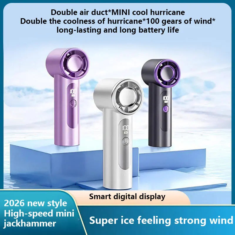 Portable USB Rechargeable Handheld Mini Fan – 100-Speed Display Handheld Mini Fan Qst