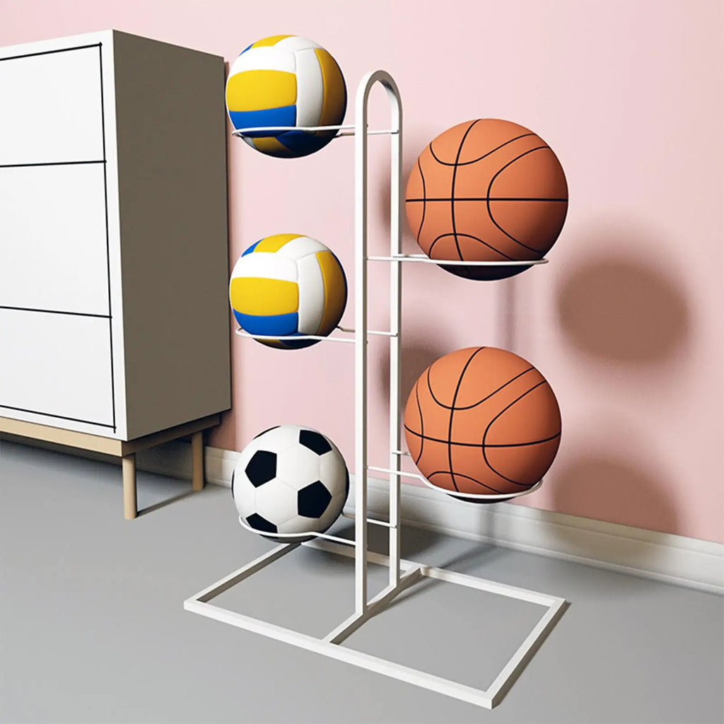 Bamboo Multi-Layer Ball Rack – Basketball & Football Stand Ball Storage Rack Qme