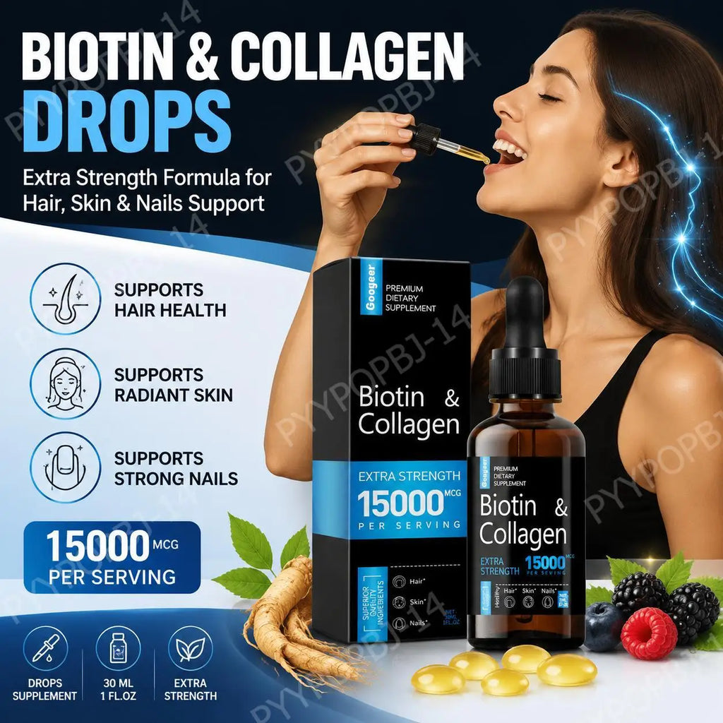Googeer Biotin & Collagen Drops 15000mcg Extra Strength 30ml Biotin Collagen Drops Qst