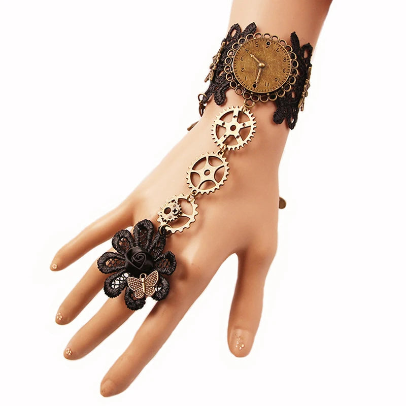 Women's Steampunk Fingerless Gloves – Victorian Lace Wrist Cuff Costume Wrist Gloves Qst S356