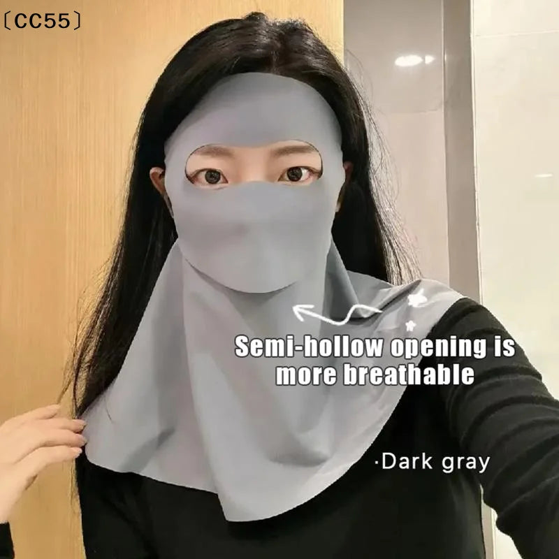Women's UV Face Mask Ice Silk Cooling Cover & Drinking Hole Sun Protection Mask Qst