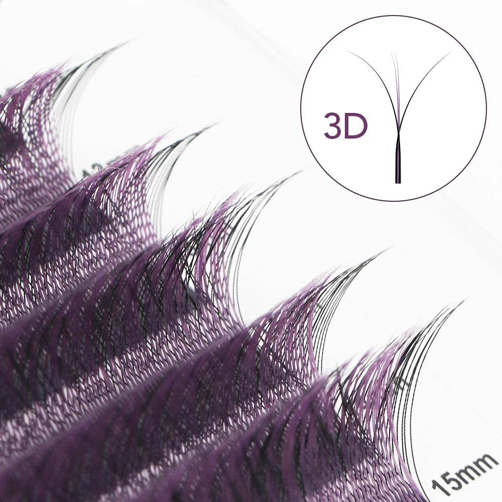 NATUHANA 3D W Shape Premade Volume Fan Lash Extensions Volume Lash Extensions Qme Purple D 0.07mm|MIX9-15mm