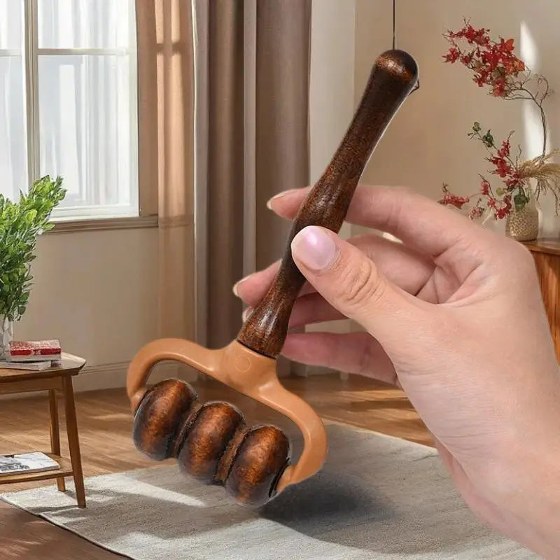 Handheld Wooden Massage Roller – Neck, Shoulder & Head Wooden Massage Roller Qme