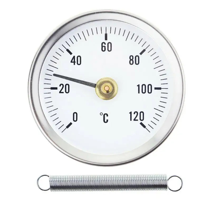 Spring Clamp-On Tube Thermometer 0–120°C | Stainless Steel Pipe Thermometer Gauge Qme