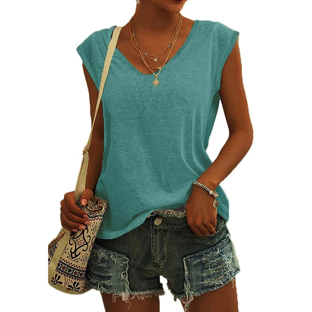 Women's Minimalist V-Neck Sleeveless Top | 12 Colors, S–XXL Sleeveless Tank Top Qme Mint Green L