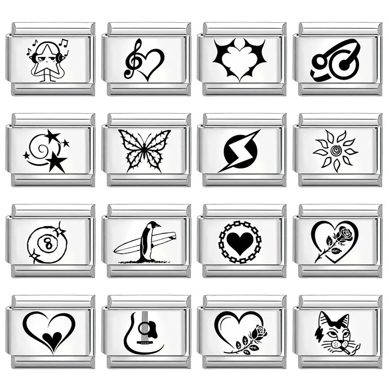 Laser Engraving Lightning Heart No. 8 Ball Italian Charm Italian Bracelet Charm Qme