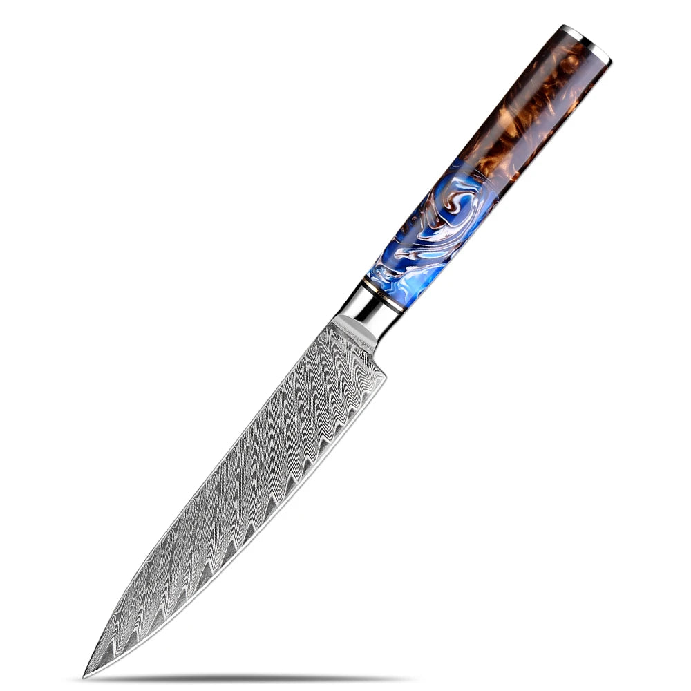Damascus Steel Chef Knife Set – Sea Blue Resin Handle | Xituo Damascus Knife Set Qst Utility Knife