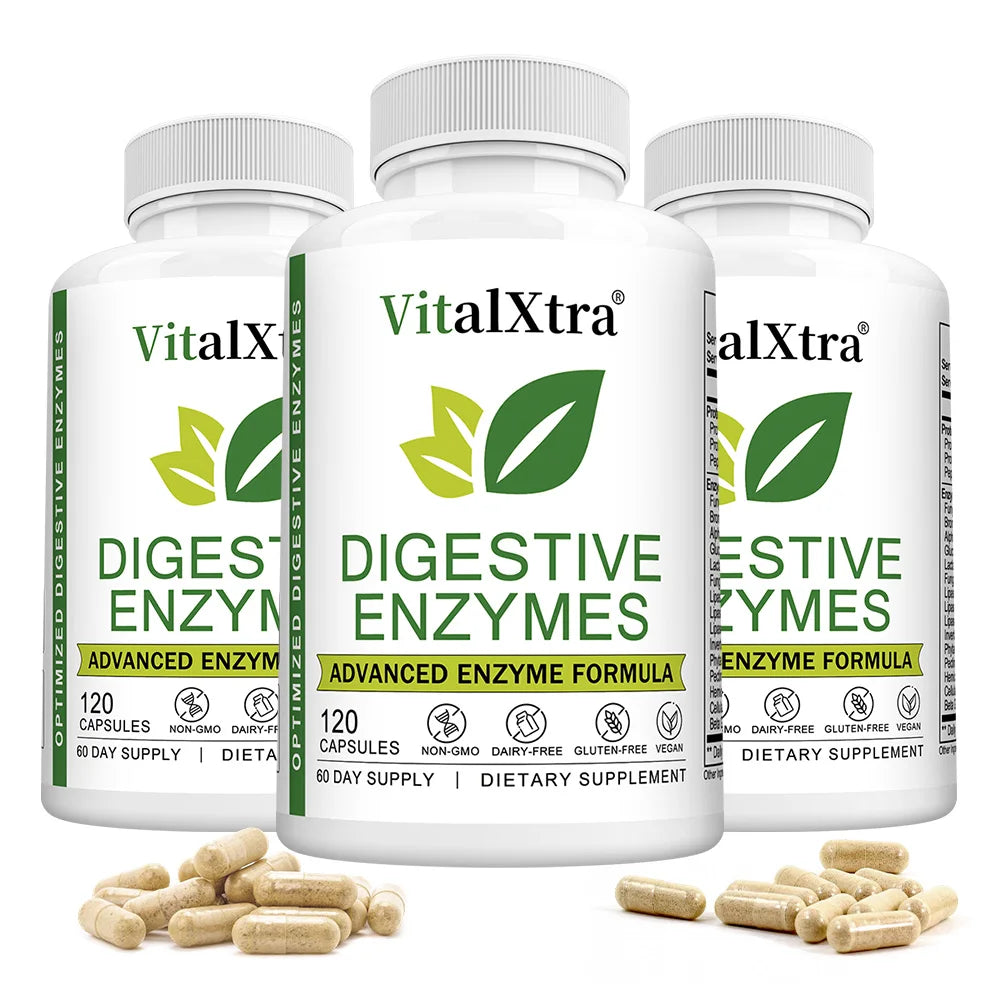 VITALXTRA Digestive Enzymes Capsules – 18 Essential Enzymes Digestive Enzyme Supplement Qst 120 count-3 bottle