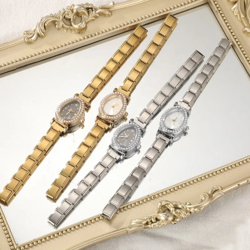 Shiny CZ Stainless Steel Watch Bracelet – Square, Round, Oval CZ Watch Bracelet Qme