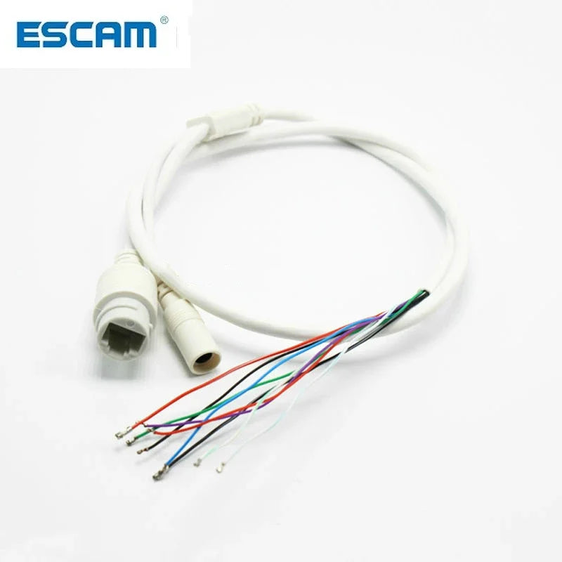 9-Pin IP Camera Network Cable Pigtail PoE RJ45 DC12V Kit Camera Cable Pigtail Qme Black Color
