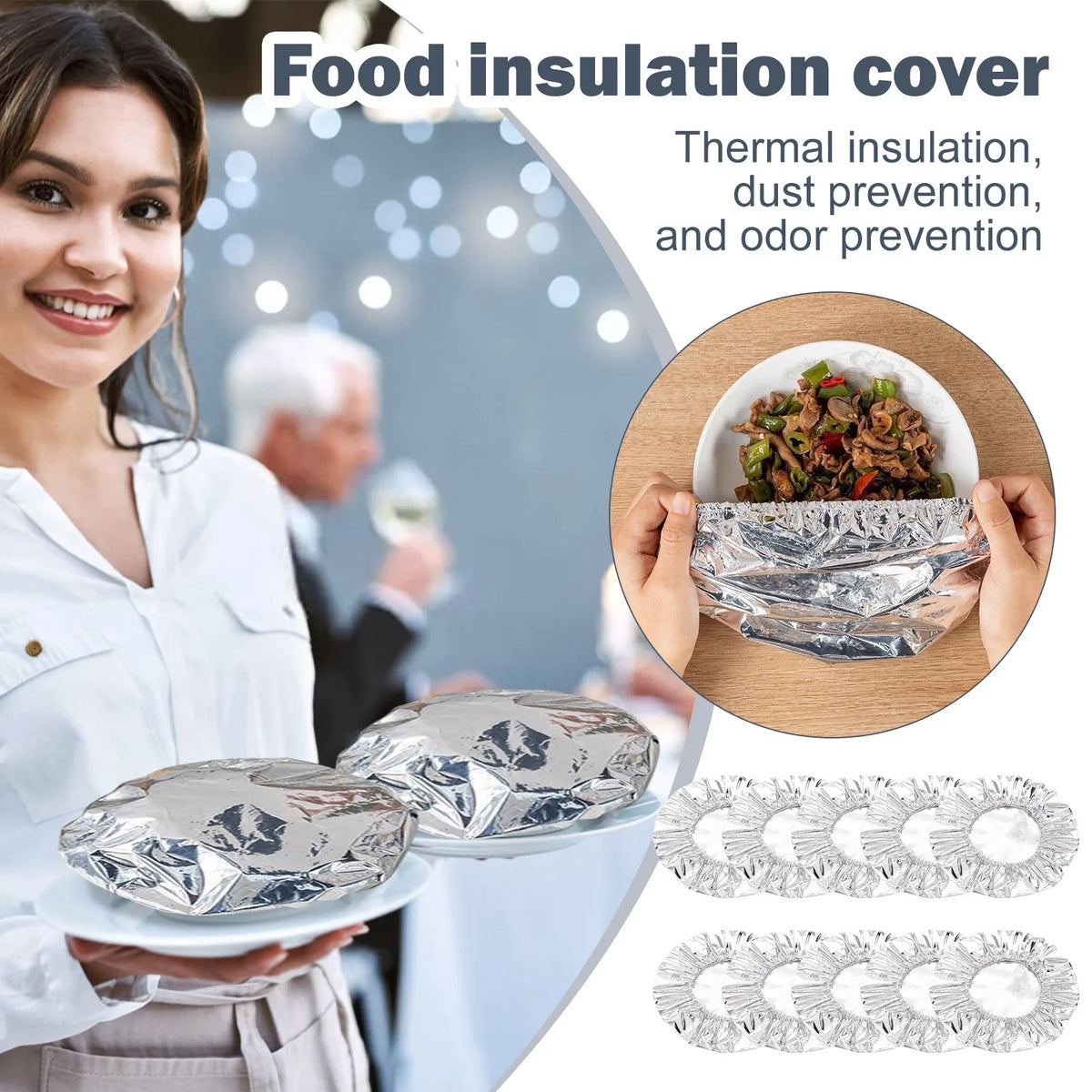 Reusable Aluminum Foil Insulation Cover for Bowls & Dishes Food Insulation Cover Qme
