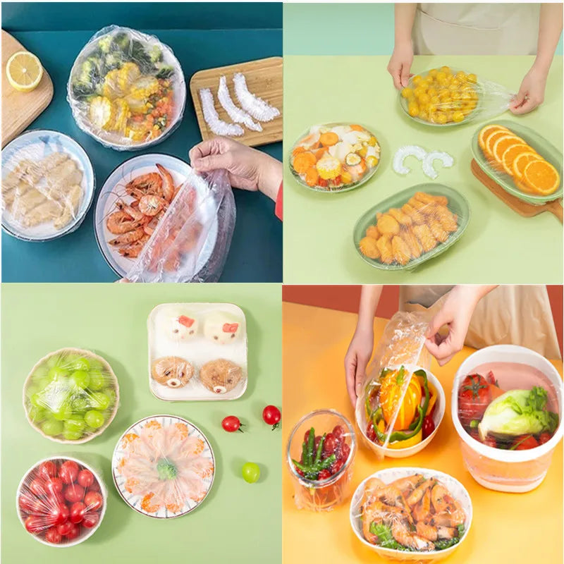 Disposable Plastic Food Cover Wraps – 100pcs Fridge Storage Food Cover Wrap Qme