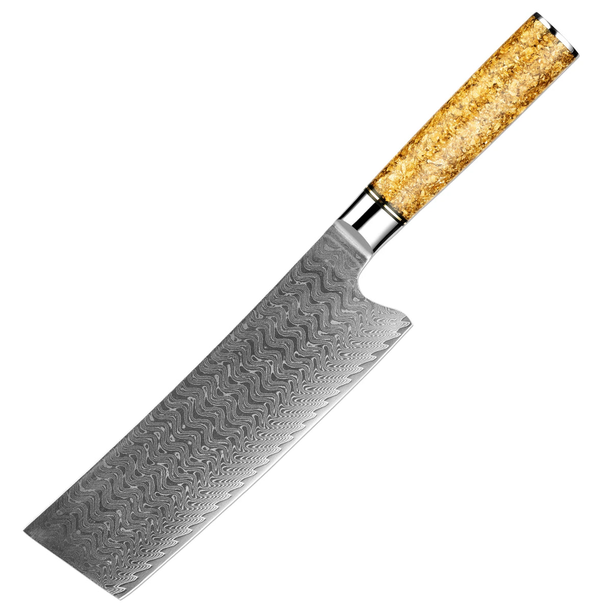 XITUO 7" Damascus Nakiri Knife – Gold Leaf Resin Handle Damascus Nakiri Knife Qst Nakiri Knife