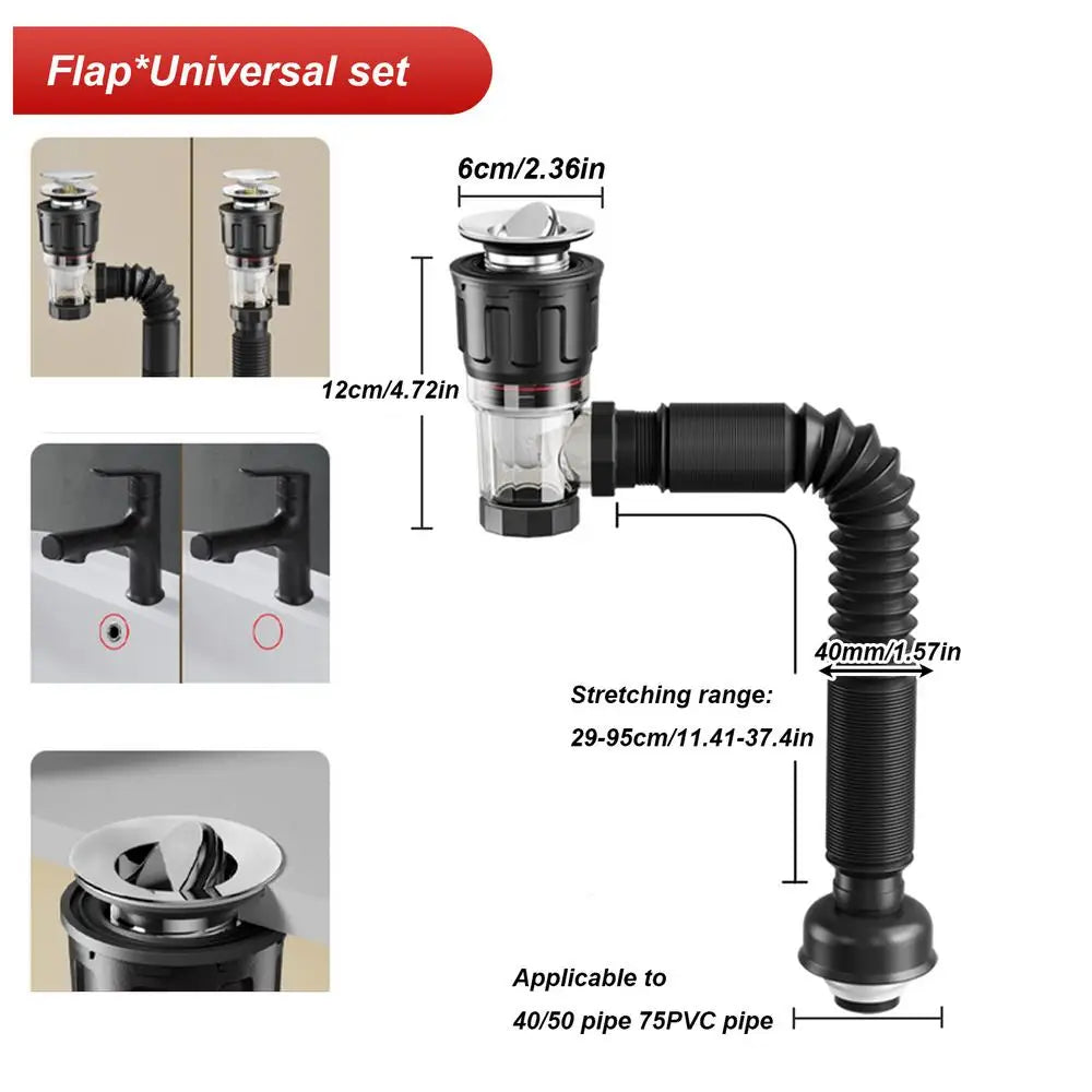 Telescoping Drain Pipe Hose – Anti-Odor Bathroom Sink Outlet Drain Pipe Hose Qme Black