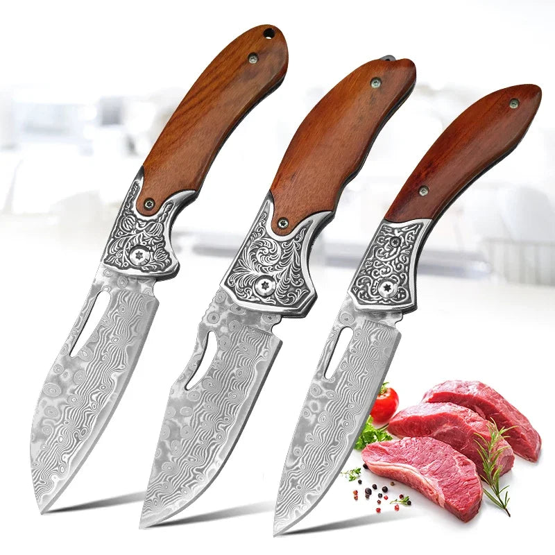 InLeung Damascus Steel Folding Knife – 7.5" Boning Chef Blade Folding Kitchen Knife Qst