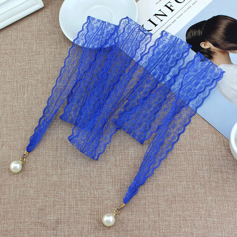 Sweet Lace Pearl Waist Chain Belt – Elegant Dress Accessory Decorative Waist Belt Qst 1Pcs Dark blue