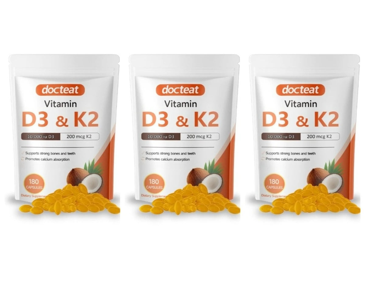 Vitamin D3 K2 Softgels 10,000 IU 200mcg – 180 Capsules | Docteat Vitamin Supplement Qst 540 Count(Pack of 3)